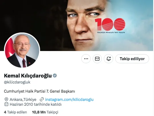 CHP'nin eski Genel Başkanı Kılıçdaroğlu, sosyal medya hesaplarından biyografisi değiştirdi.