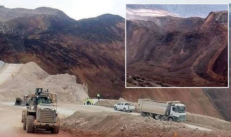 Erzincan İliç'te bulunan bir altın madeninin sahasındaki geniş bölgede toprak