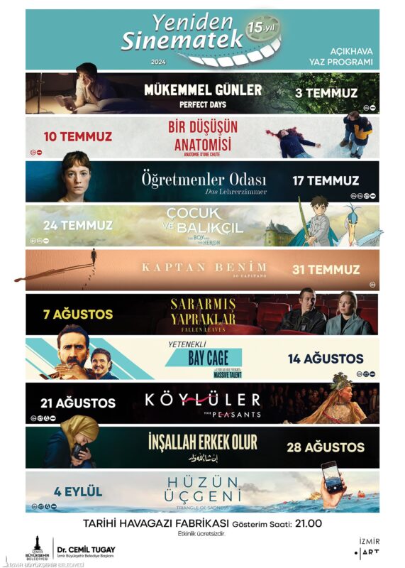 İzmir Büyükşehir Belediyesi Yeniden Sinematek yaz gösterimleri temmuz, ağustos ve