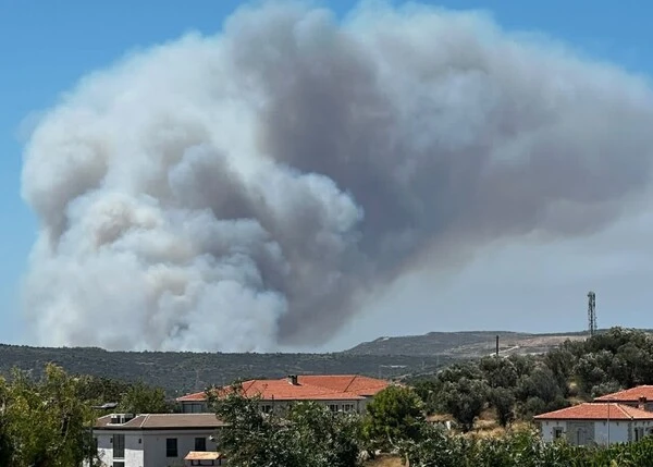 İzmir'in Çeşme ilçesinde çıkan orman yangınına havadan ve karadan müdahale