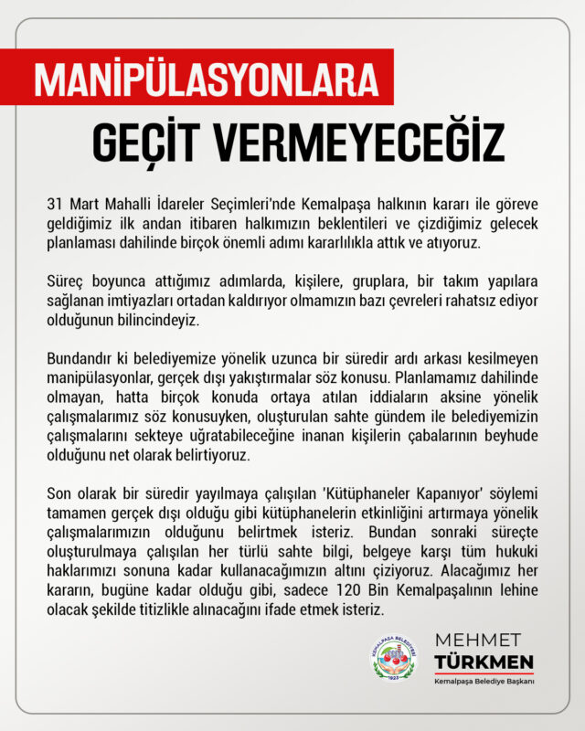  31 Mart Mahalli İdareler Seçimleri'nde Kemalpaşa halkının kararı ile