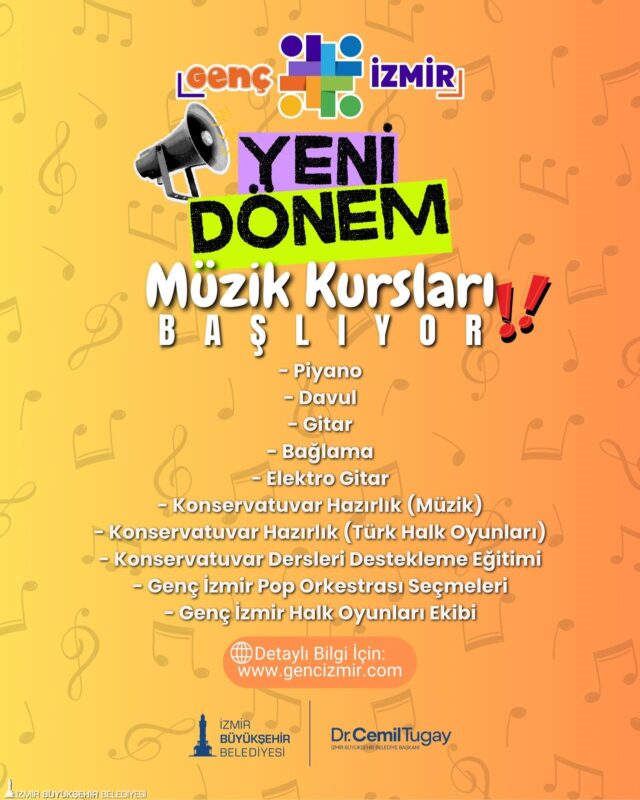 
İzmir Büyükşehir Belediyesi, 18-30 yaş arasındaki gençler için müzik kurslarından