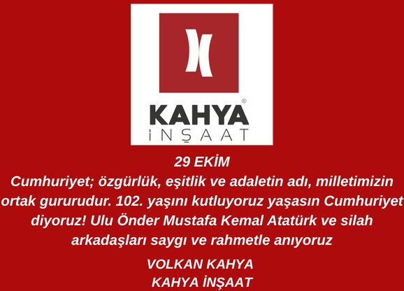 29 EKİM
Cumhuriyet; özgürlük, eşitlik ve adaletin adı, milletimizin ortak gururudur.