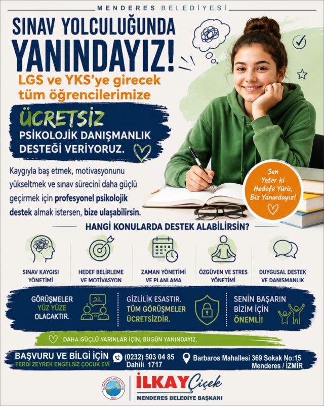 Menderes Belediyesi, LGS ve YKS’ye girecek tüm öğrenciler için ücretsiz
