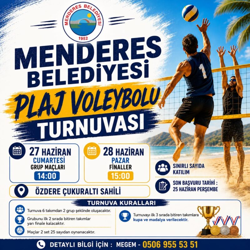 Menderes Belediyesi, plaj voleybolu turnuvası düzenleyecek. 27-28 Haziran’daki etkinlik Özdere
Çukuraltı