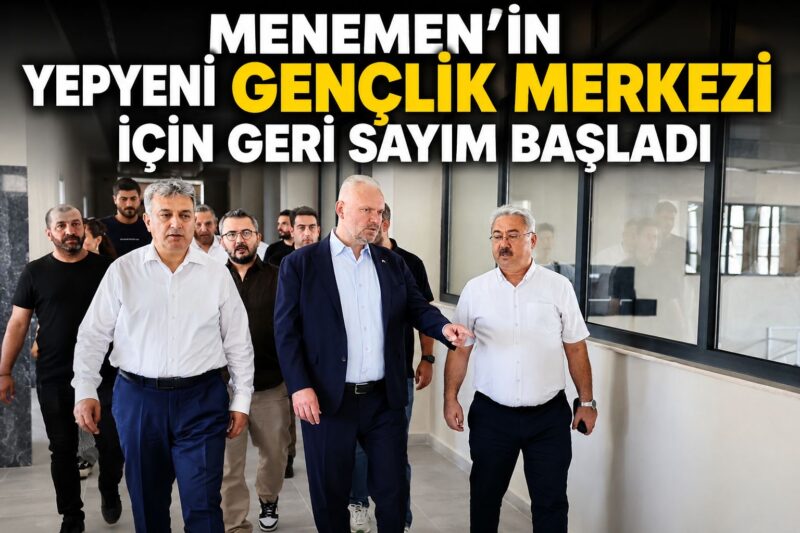 Menemen'de yapımı tamamlanma aşamasına gelinen Ulukent Gençlik Merkezi'nde hummalı çalışmalar