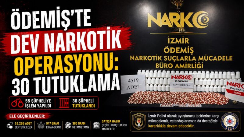 İzmir'in Ödemiş ilçesinde uyuşturucu madde ticareti yapan şüphelilere yönelik gerçekleştirilen