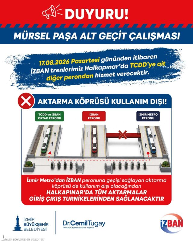 Mürselpaşa Karayolu Alt Geçidi çalışmaları kapsamında Halkapınar İstasyonu’nda 17 Ağustos’tan