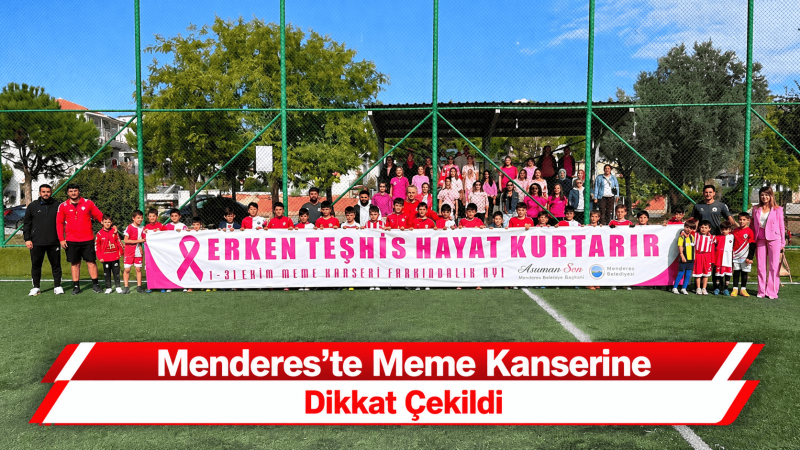 Menderes Belediyesi kursiyerleri pembe kıyafetlerle yaptıkları etkinlik ile meme kanserine