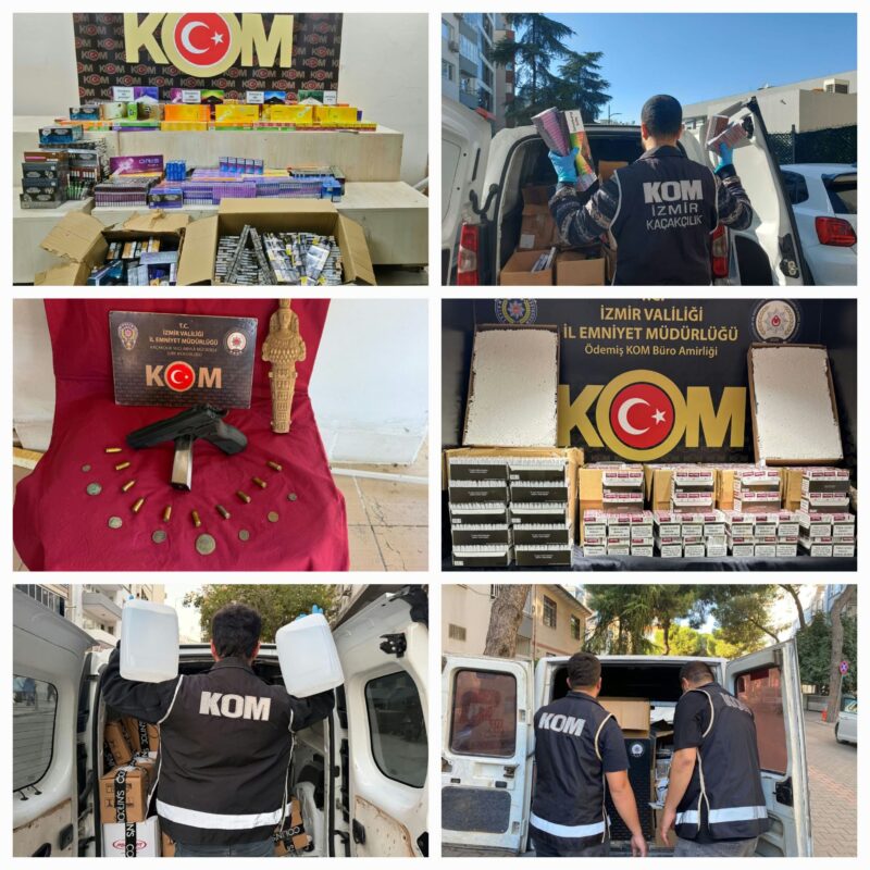 İzmir’de Kaçakçılık Suçlarıyla Mücadele Şube Müdürlüğü ekiplerince Bayındır, Bornova, Karşıyaka,